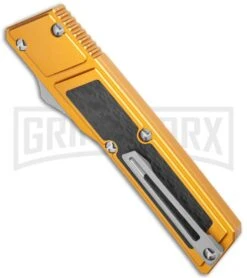 Vespa Knives Ripper Gold/ CF Inlay OTF Japanese Tanto Knife - Satin -Kershaw Shop Vespa Knives Ripper Gold CF Inlay OTF Japanese Tanto Satin GX 36792 jr side large