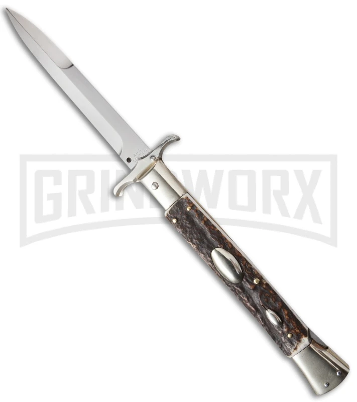 AGA Campolin 13" Stiletto Bat Swinguard Stag Horn Automatic Knife - Bayonet 3 AGA Campolin 13" Stiletto Bat Swinguard Stag Horn Automatic Knife - Bayonet