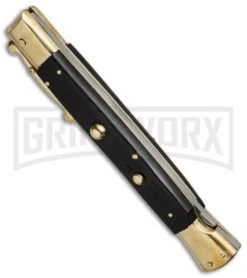 AGA Campolin 13" Stiletto Brass Swinguard Ebony Wood Automatic Knife - Dagger -Kershaw Shop aga 13in swing brass ebony dagger bottom cm large