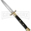 AGA Campolin 13" Stiletto Brass Swinguard Ebony Wood Automatic Knife - Dagger -Kershaw Shop aga 13in swing brass ebony dagger cm large