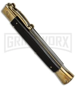 AGA Campolin 13" Stiletto Brass Swinguard Ebony Wood Automatic Knife - Dagger -Kershaw Shop aga 13in swing brass ebony dagger side cm large