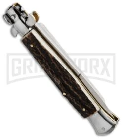 AGA Campolin 10" Brazilian Horn Picklock Stiletto Automatic Knife -Bayonet -Kershaw Shop aga campolin 10 stag picklock side large