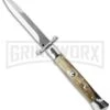 AGA Campolin 9" Italian Stiletto Swinguard Honey Horn Automatic Knife - Bayonet -Kershaw Shop aga campolin maniago italy 9in stilleto swinguard honey large