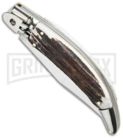 AGA Campolin Diana Stag Horn Lever Lock Automatic Knife - Satin Plain -Kershaw Shop aga campolin stag diana leverlock bottom cm large