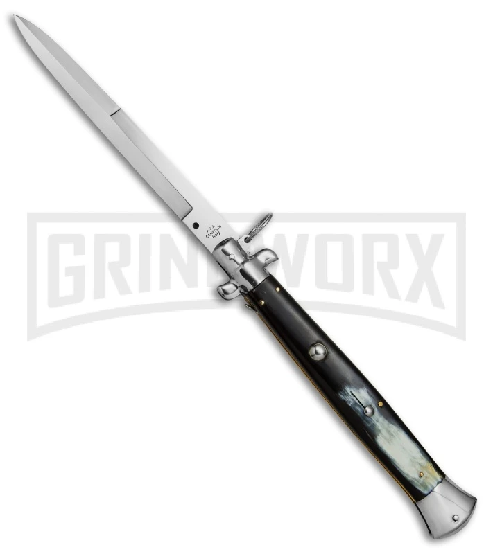 A.G.A. Campolin 18" Italian Stiletto Brazilian Horn Ring Pull Auto Knife - Bayo 3 A.G.A. Campolin 18" Italian Stiletto Brazilian Horn Ring Pull Auto Knife - Bayo