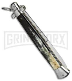 A.G.A. Campolin 18" Italian Stiletto Brazilian Horn Ring Pull Auto Knife - Bayo 7 A.G.A. Campolin 18" Italian Stiletto Brazilian Horn Ring Pull Auto Knife - Bayo -Kershaw Shop aga champolin 18in stiletto brazilian horn bayo BP 18398 er side large