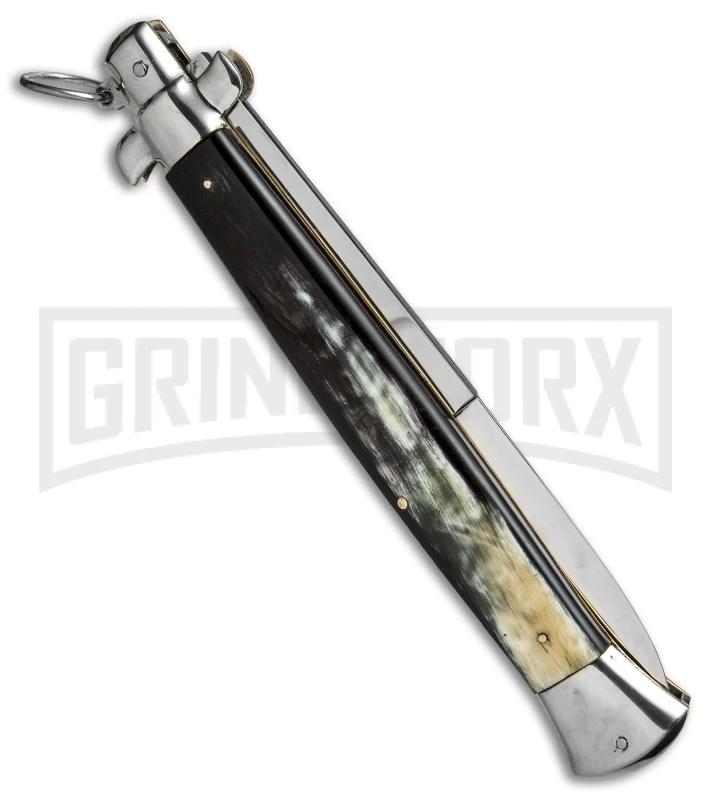 A.G.A. Campolin 18" Italian Stiletto Brazilian Horn Ring Pull Auto Knife - Bayo 5 A.G.A. Campolin 18" Italian Stiletto Brazilian Horn Ring Pull Auto Knife - Bayo - Image 3