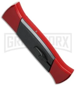 AKC 777 Blackfinger Red/Black OTF Automatic Knife - Flat Grind Satin Plain -Kershaw Shop akc 777 red satin flat bottom cm large