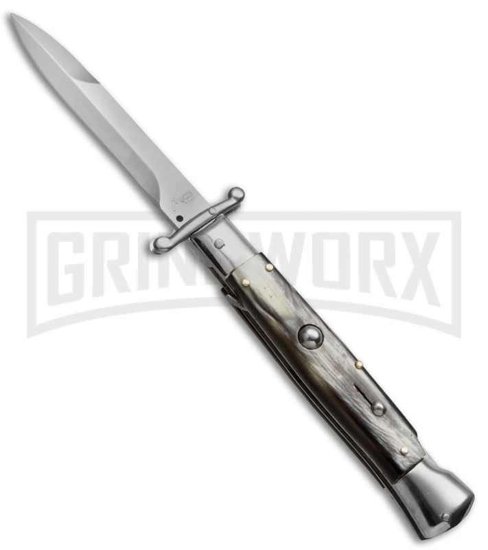 AKC 9" Italian Stiletto Swinguard Brazilian Horn Automatic Knife - Bayonet 3 AKC 9" Italian Stiletto Swinguard Brazilian Horn Automatic Knife - Bayonet