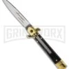 AKC 7.75" Bill DeShivs Leverletto Dark Horn Automatic Knife - Flat Grind -Kershaw Shop akc 9in leverletto dark horn brass large
