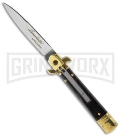 AKC 7.75" Bill DeShivs Leverletto Dark Horn Automatic Knife - Flat Grind