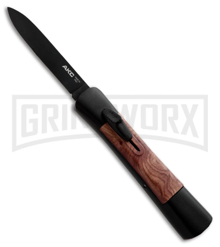 AKC Concord Briar Automatic Knife - Flat Grind Black Plain 3 AKC Concord Briar Automatic Knife - Flat Grind Black Plain