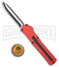AKC F-20 Red D/A OTF Automatic Knife - Two Tone Plain -Kershaw Shop akc f 20 da otf auto black red aluminum tt dagger BHQ 177264 jr bottlecap large
