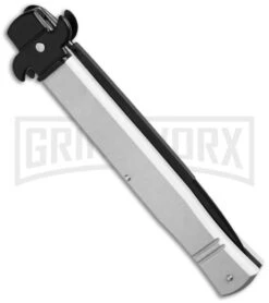 AKC 9" Tactical Leverletto Silver Automatic Knife - Black Flat Grind 6 AKC 9" Tactical Leverletto Silver Automatic Knife - Black Flat Grind -Kershaw Shop akc large leverletto silver black side cm large