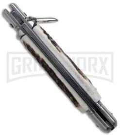 AKC 8" Italian Stiletto Lever Lock Stag Horn Automatic Knife - Flat Grind -Kershaw Shop akc lever lock stag extra side large