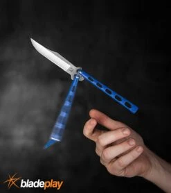 Bear And Son Knives 114 Blue Balisong Butterfly Knife - Satin Plain 4TH18 -Kershaw Shop bear and son 114bl BHQ 36771 dl flipping large