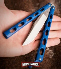 Bear And Son Knives 114 Blue Balisong Butterfly Knife - Satin Plain 4TH18 -Kershaw Shop bear and son butterfly knife blue zinc bp large