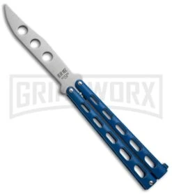 Bear And Son Knives 114 Blue Balisong Trainer Butterfly Knife - Satin Plain