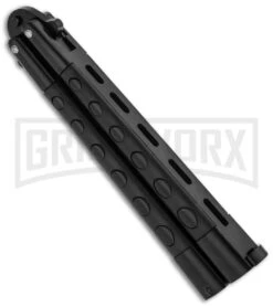 Black Jaguar Balisong Butterfly Knife - Black Serr -Kershaw Shop blade play jaguar butterfly knives serr black w332 bk side large