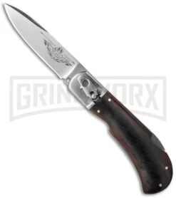 8" Medteh Russian Leverlock Dark Wood Stiletto Automatic Knife - Satin Plain