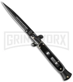 9" Anomaly Stiletto Black Faux Micarta Automatic Knife - Black Plain