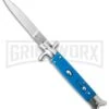 9" Sharksfin Stiletto Blue Automatic Knife - Satin Plain -Kershaw Shop blade play stilleto gbs24 cm large
