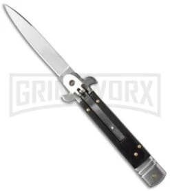 8" Leverlock Black Wood Automatic Knife - Bayonet