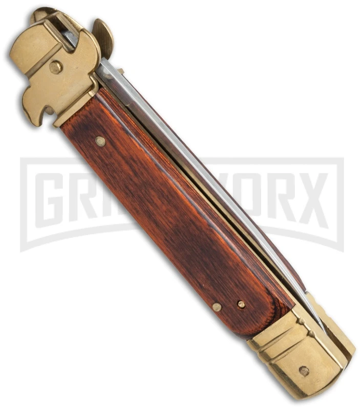 8" Leverlock Rosewood Automatic Knife - Bayonet 4 8" Leverlock Rosewood Automatic Knife - Bayonet - Image 2