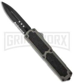 Titan Gray D/A OTF Automatic Knife - Dagger Black Serr