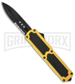 Titan Yellow D/A OTF Automatic Knife - Dagger Black Serr