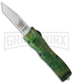 Conquest Tactical Fury Green Camo D/A OTF Automatic Knife - Stonewash Plain