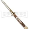 Frank B. 11" Italian Stiletto Stag Automatic Knife - Gold Bayonet 1 Frank B. 11" Italian Stiletto Stag Automatic Knife - Gold Bayonet -Kershaw Shop fb 11 stag bayo gold jm large