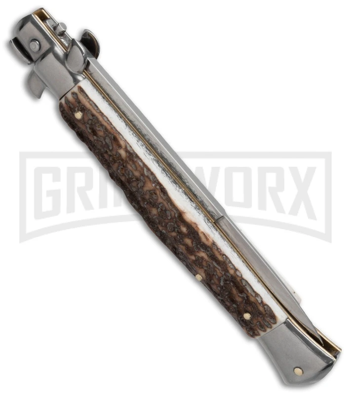 Frank B. 11" Italian Stiletto Stag Horn Automatic Knife - Bayonet 4 Frank B. 11" Italian Stiletto Stag Horn Automatic Knife - Bayonet - Image 2