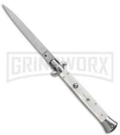 Frank B. 11" Italian Stiletto White Pearlex Automatic Knife - Flat Grind