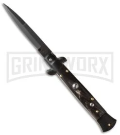 Frank B. 9" Italian Stiletto Dark Horn Tactical Automatic Knife - Black Bayonet