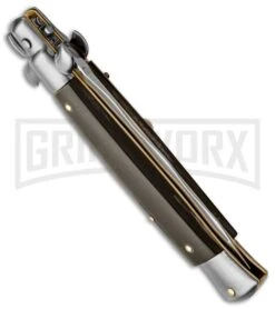 Frank B 9" Italian Stiletto Dark Horn Automatic Knife - Kris -Kershaw Shop frank b 9 dk horn kris stiletto side large