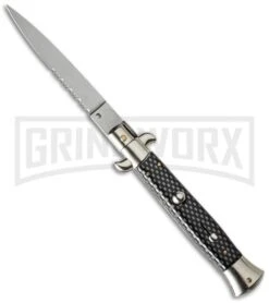 Frank B 9" Sim Carbon Fiber Handle Satin Blade - Flat Serr