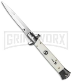 Frank B. 9" Italian Stiletto Simulated Ivory Automatic Knife - Bayonet