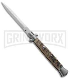 Frank B 11" Ram Horn Automatic Stiletto Knife - Dagger Polish Plain