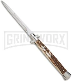 SKM 13" Italian Stiletto Stag Automatic Knife - Bayonet
