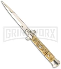 Frank B. 9" Italian Stiletto Ram Horn Automatic Knife - Bayonet