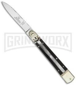 Hubertus 7.75" Slimline Lever Lock Ebony Wood Automatic Knife - Satin Plain
