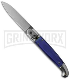 8" Fancy LeverLock Blue Pearlex Automatic Knife - Flat