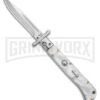 Italian Style 9" Roma White Acrylic Automatic Swinguard - Polished Plain -Kershaw Shop italian Style 9in Roma Drop Point Auto Swinguard White Acrylic 3in Polished BHQ 175952 td large