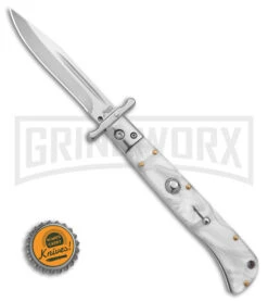 Italian Style 9" Roma White Acrylic Automatic Swinguard - Polished Plain -Kershaw Shop italian Style 9in Roma Drop Point Auto Swinguard White Acrylic 3in Polished BHQ 175952 td size large