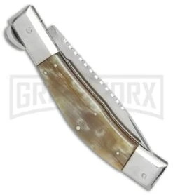 Lepre 10' Brazilian Honey Horn Picklock Automatic Knife Filework - Satin Plain -Kershaw Shop lepre 10in brazillian honey horn filework BP 18830 er side large