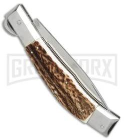 Lepre 10' Stag Horn Picklock Automatic Knife - Satin Plain -Kershaw Shop lepre 10in stag horn BP 18834 er side large