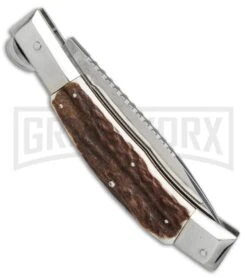 Lepre 10' Stag Horn Picklock Automatic Knife Fileworked - Satin Plain -Kershaw Shop lepre 10in stag horn fileworked BP 18831 er side large