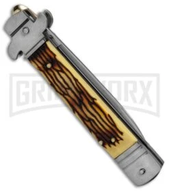 7.5" Classic Lever Lock Sim Stag Automatic Knife - Satin Plain -Kershaw Shop lever lock stag 7 5in wns it 201 b BP 18219 er side large