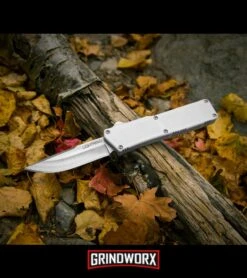 Lightning White D/A OTF Automatic Knife - Satin Plain -Kershaw Shop lightning otf white plain drop point BP 14676 fall leaves dl 2 large